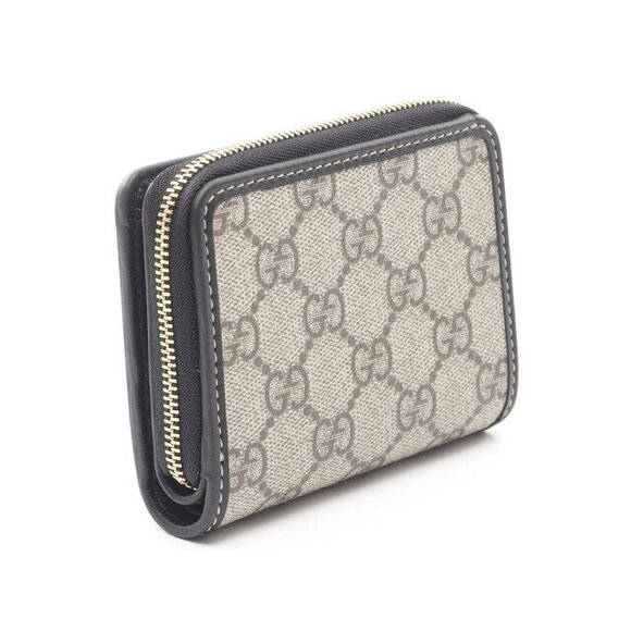 Gucci GG Emblem Zip Wallet Bifold Leather Beige Black - Picture 2 of 5